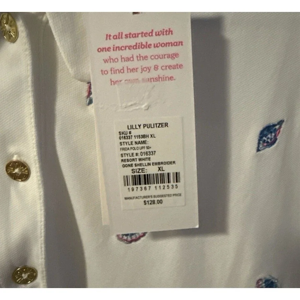 Lilly Pulitzer Luxletic Frida Polo Womens XL White UPF 50+ Gone Shellin NWT - Picture 6 of 7